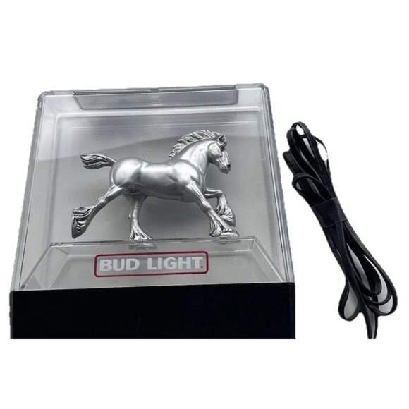 Vintage Budweiser Bud Light Silver Clydesdale Horse Lighted Beer Sign 1980s - Picture 1 of 12